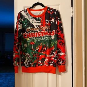Ugly Christmas sweatshirt. Paint splatter look.